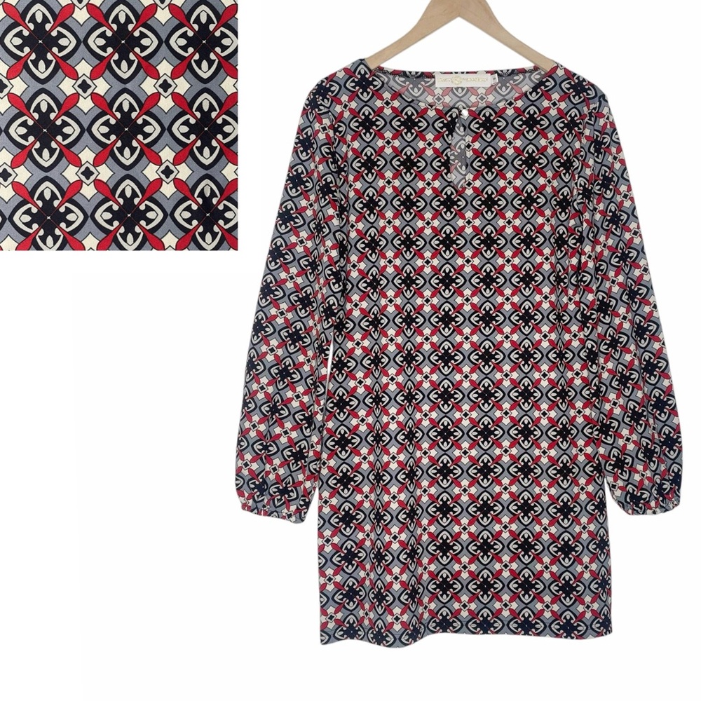 Tracy Negoshian Geometric Print Shift Dress SZ M Short Work Career Comfy Casual